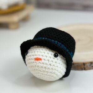 Handcrafted Christmas Ornament Crochet Snowman Head  Handmade Amigurumi